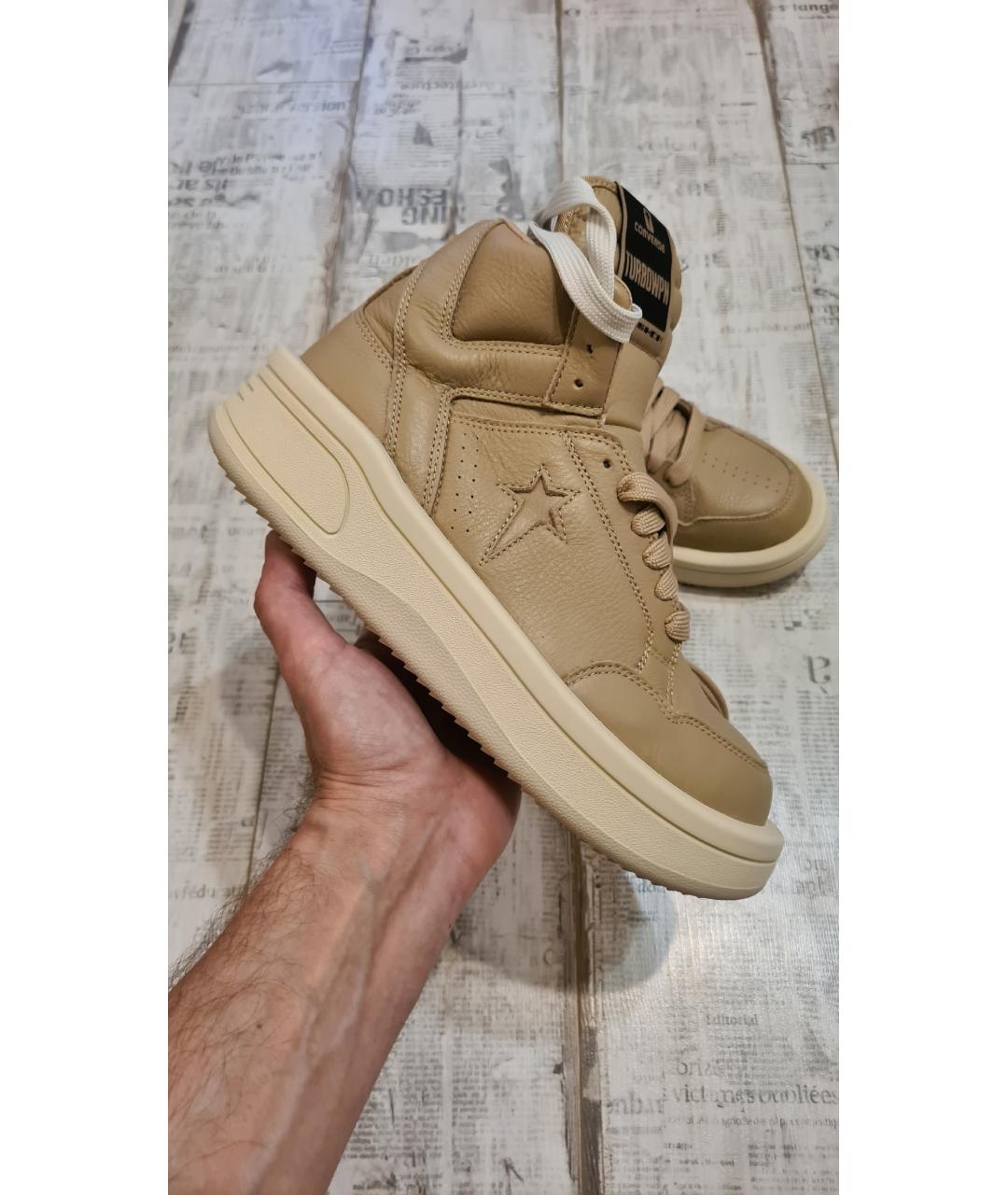 RICK OWENS DRKSHDW Коричневые кожаные высокие кроссовки / кеды, фото 5
