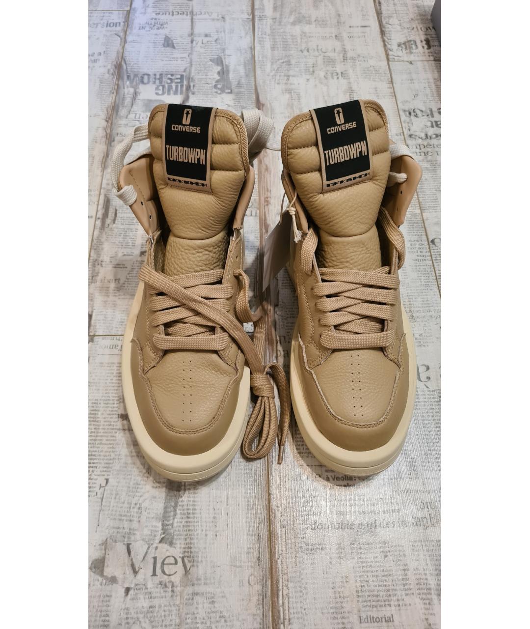 RICK OWENS DRKSHDW Коричневые кожаные высокие кроссовки / кеды, фото 6