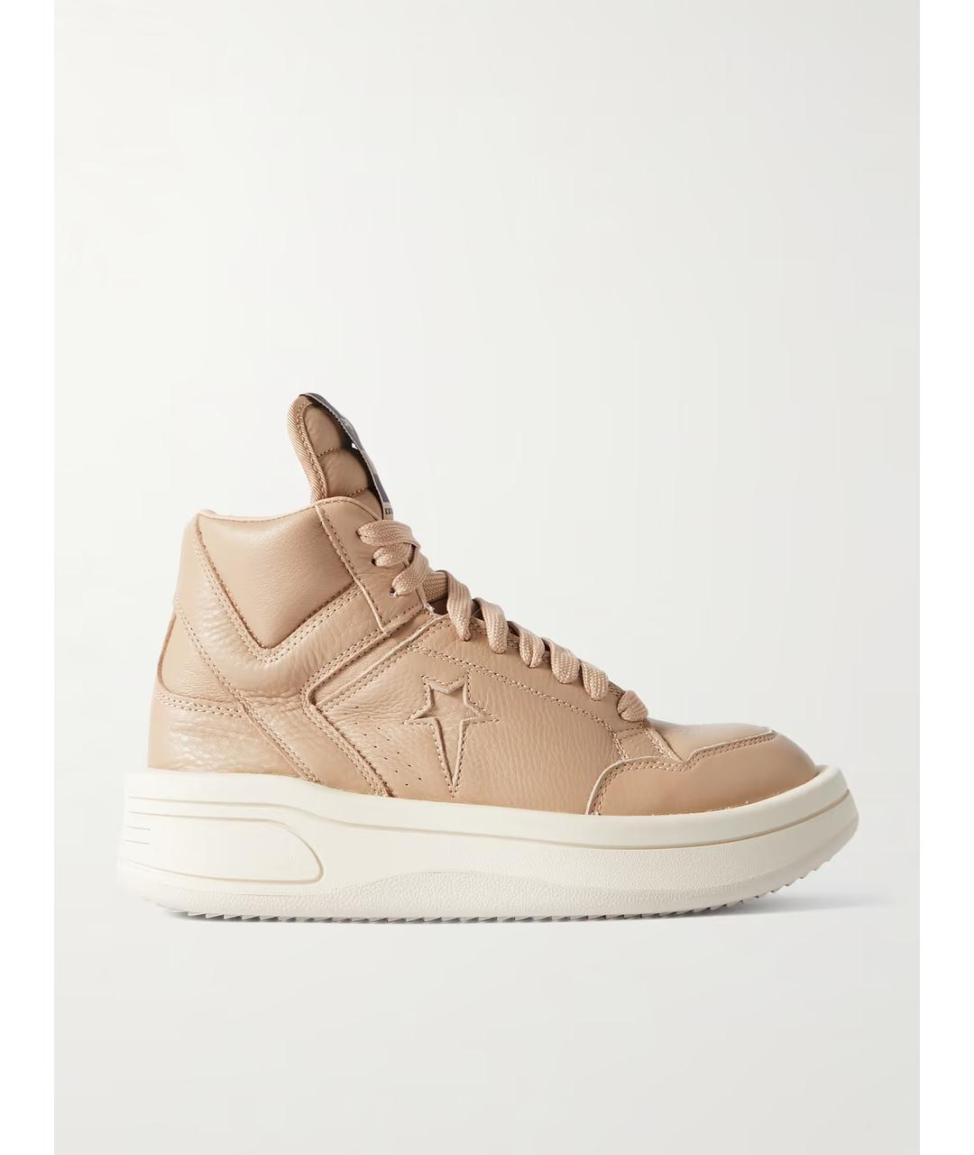 RICK OWENS DRKSHDW Коричневые кожаные высокие кроссовки / кеды, фото 10