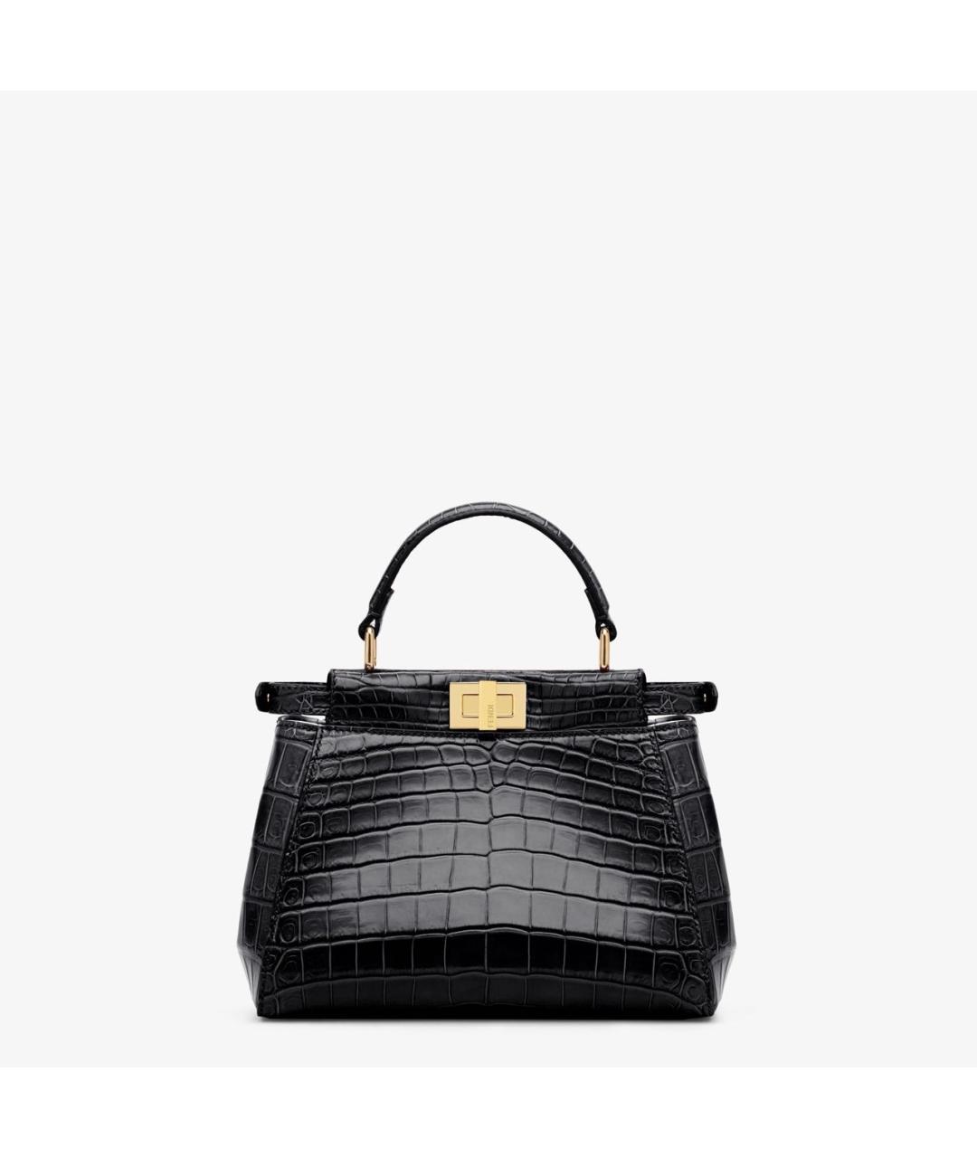 FENDI Черная сумка с короткими ручками из экзотической кожи, фото 3