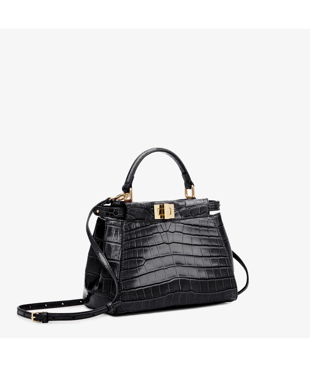 FENDI Черная сумка с короткими ручками из экзотической кожи, фото 2