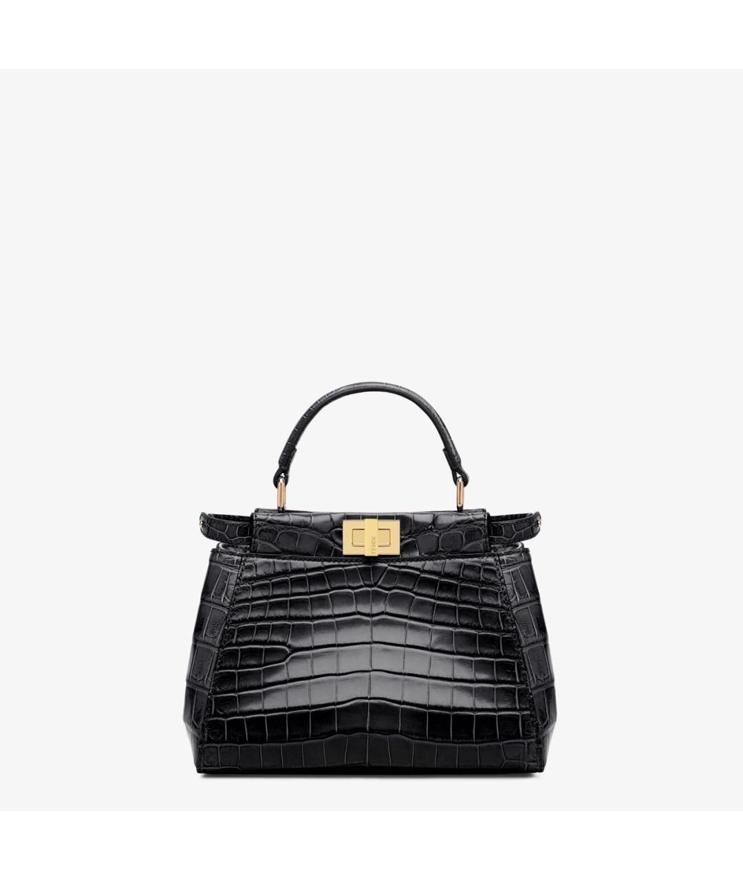 FENDI Черная сумка с короткими ручками из экзотической кожи, фото 8