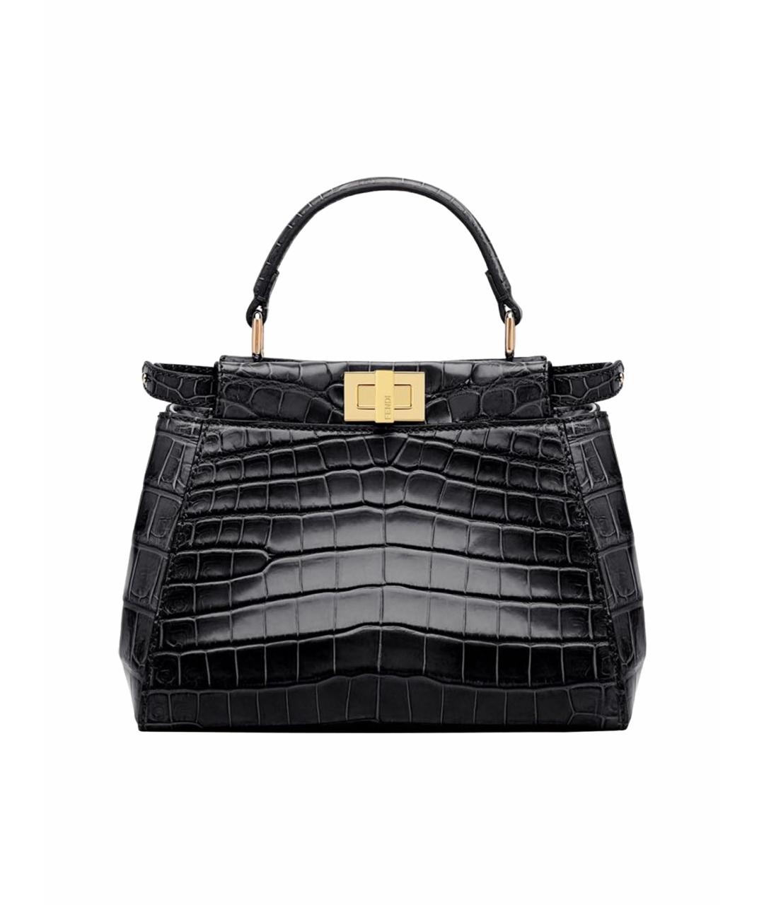 FENDI Черная сумка с короткими ручками из экзотической кожи, фото 1