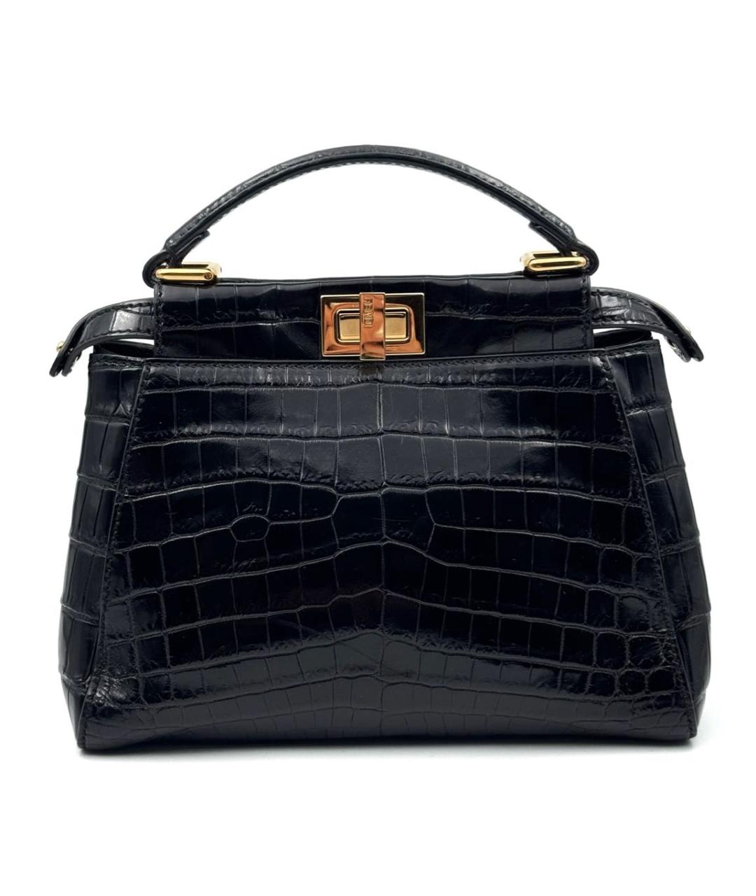 FENDI Черная сумка с короткими ручками из экзотической кожи, фото 5