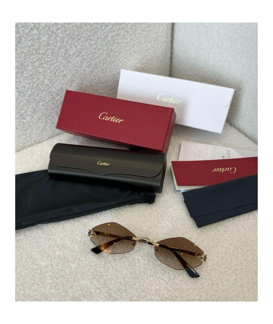 CARTIER Коричневые металлические солнцезащитные очки, фото 2