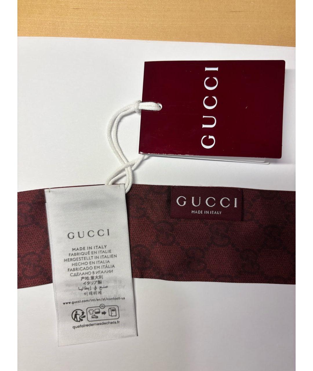 GUCCI Бордовый шелковый шарф, фото 3