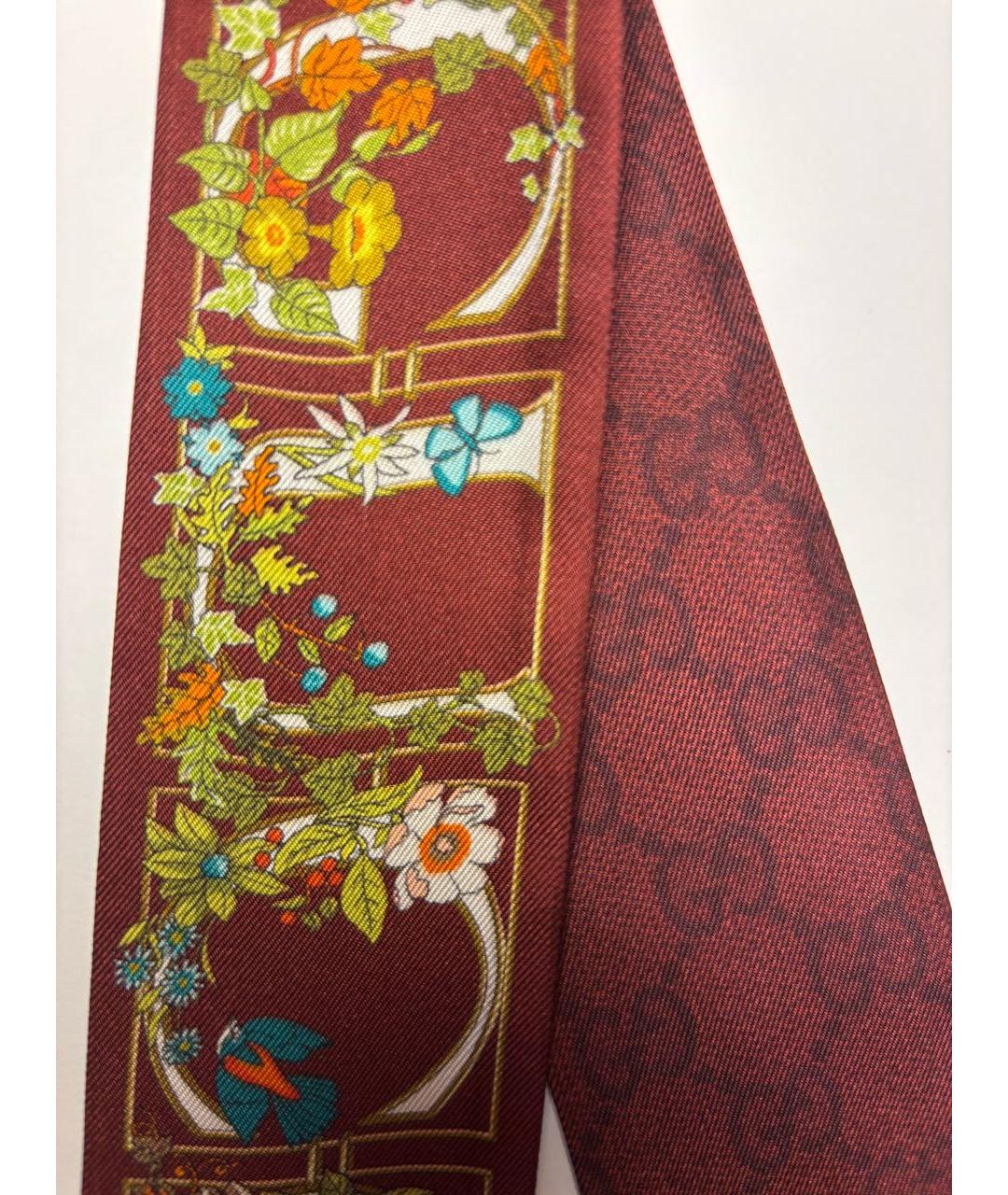 GUCCI Бордовый шелковый шарф, фото 2