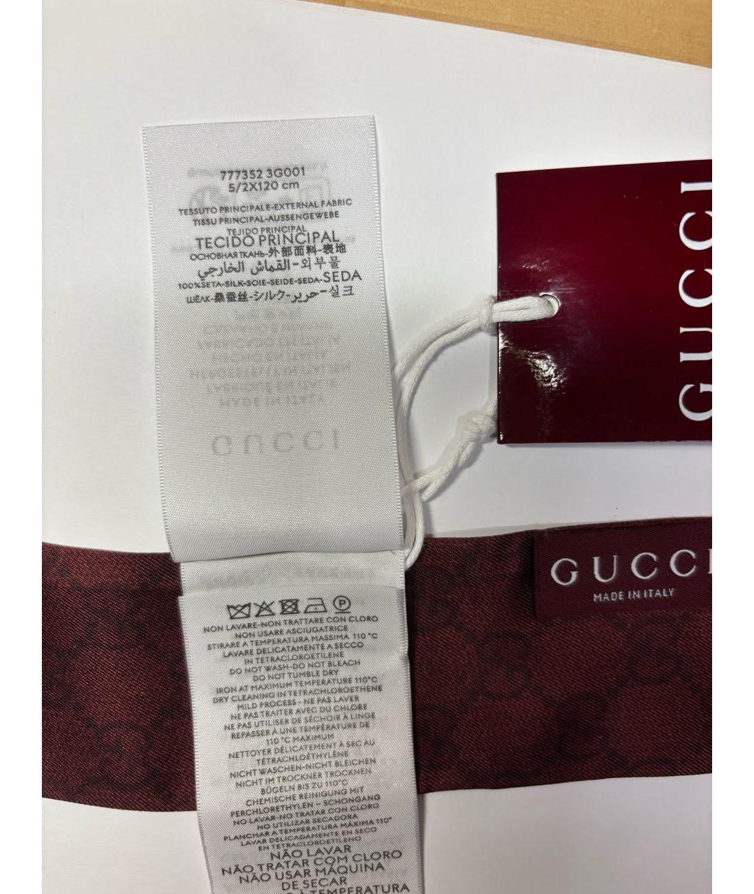 GUCCI Бордовый шелковый шарф, фото 5