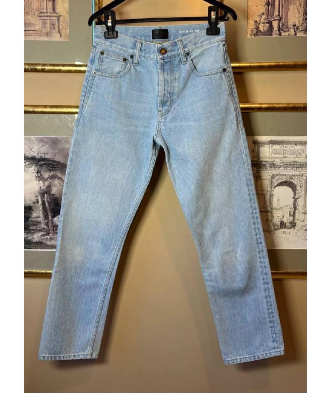 SAINT LAURENT Голубые хлопковые прямые джинсы, фото 8
