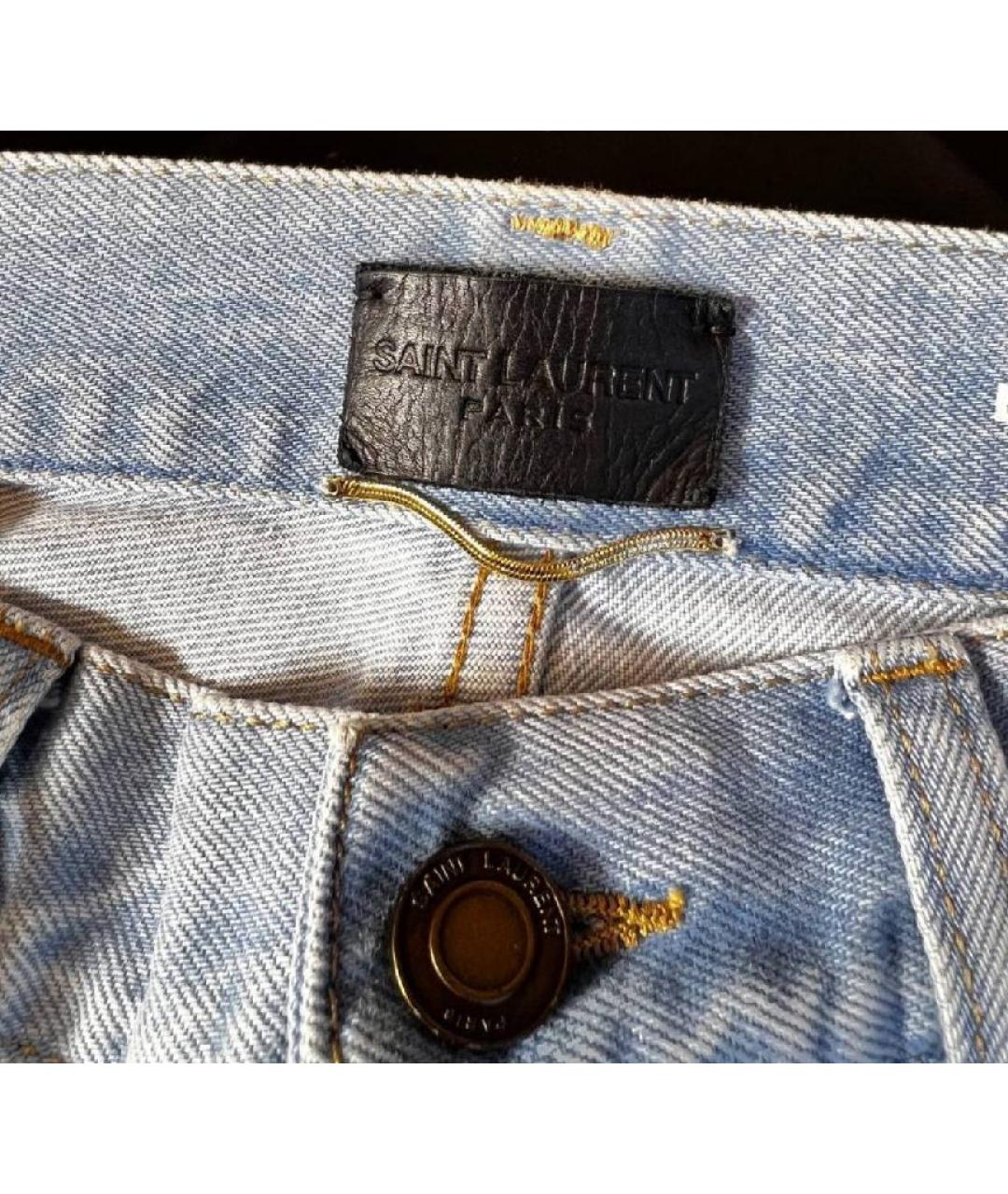 SAINT LAURENT Голубые хлопковые прямые джинсы, фото 3