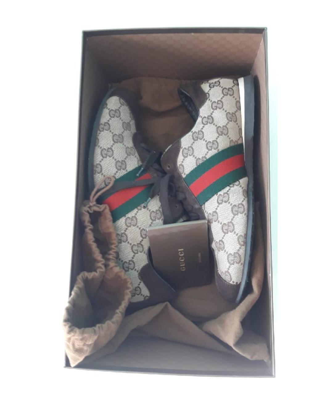 GUCCI Коричневые текстильные кроссовки, фото 3