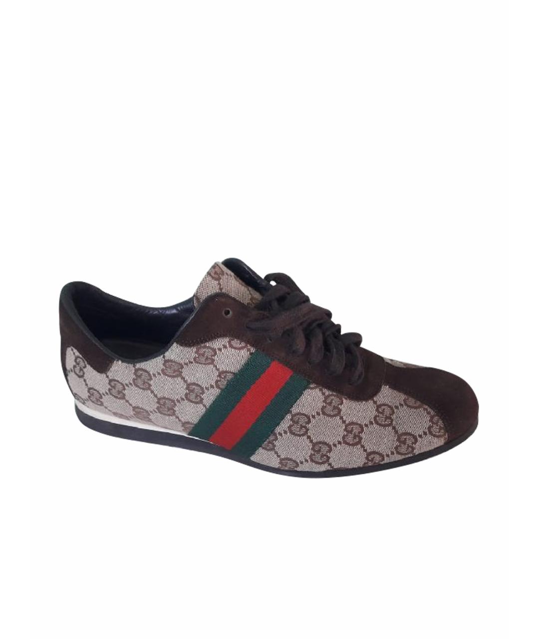GUCCI Коричневые текстильные кроссовки, фото 1
