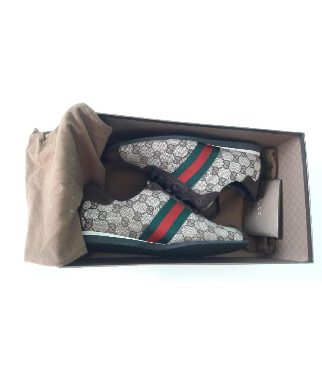 GUCCI Коричневые текстильные кроссовки, фото 7