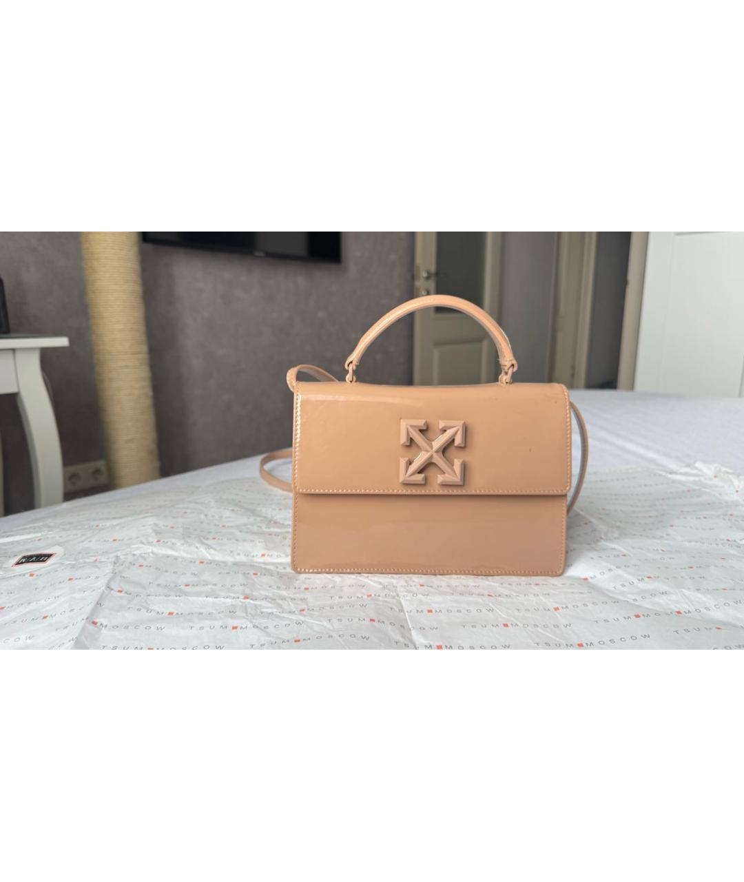 OFF-WHITE Бежевая сумка через плечо из лакированной кожи, фото 6