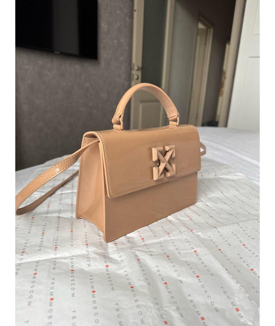 OFF-WHITE Бежевая сумка через плечо из лакированной кожи, фото 2
