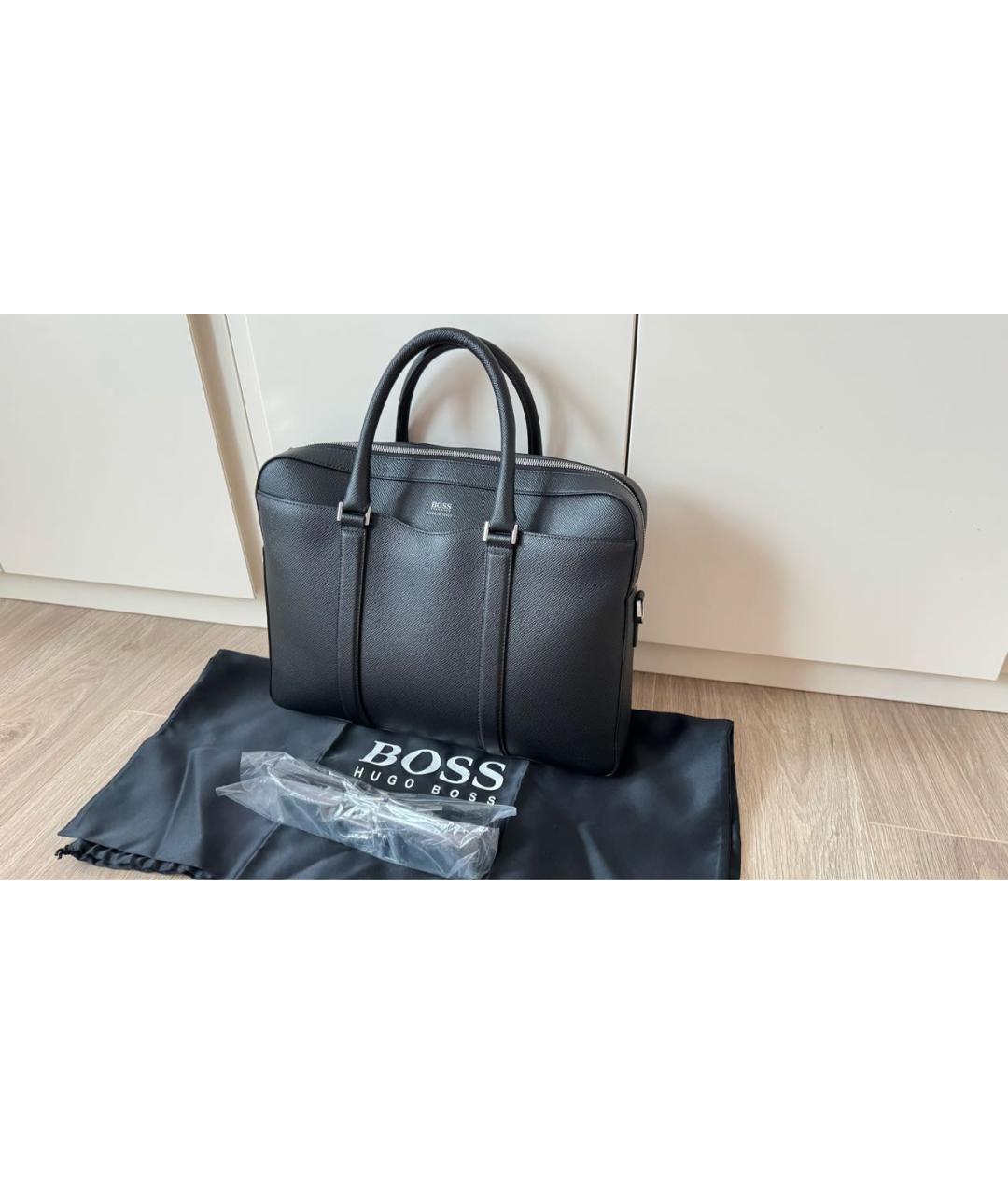 HUGO BOSS Черный кожаный портфель, фото 5