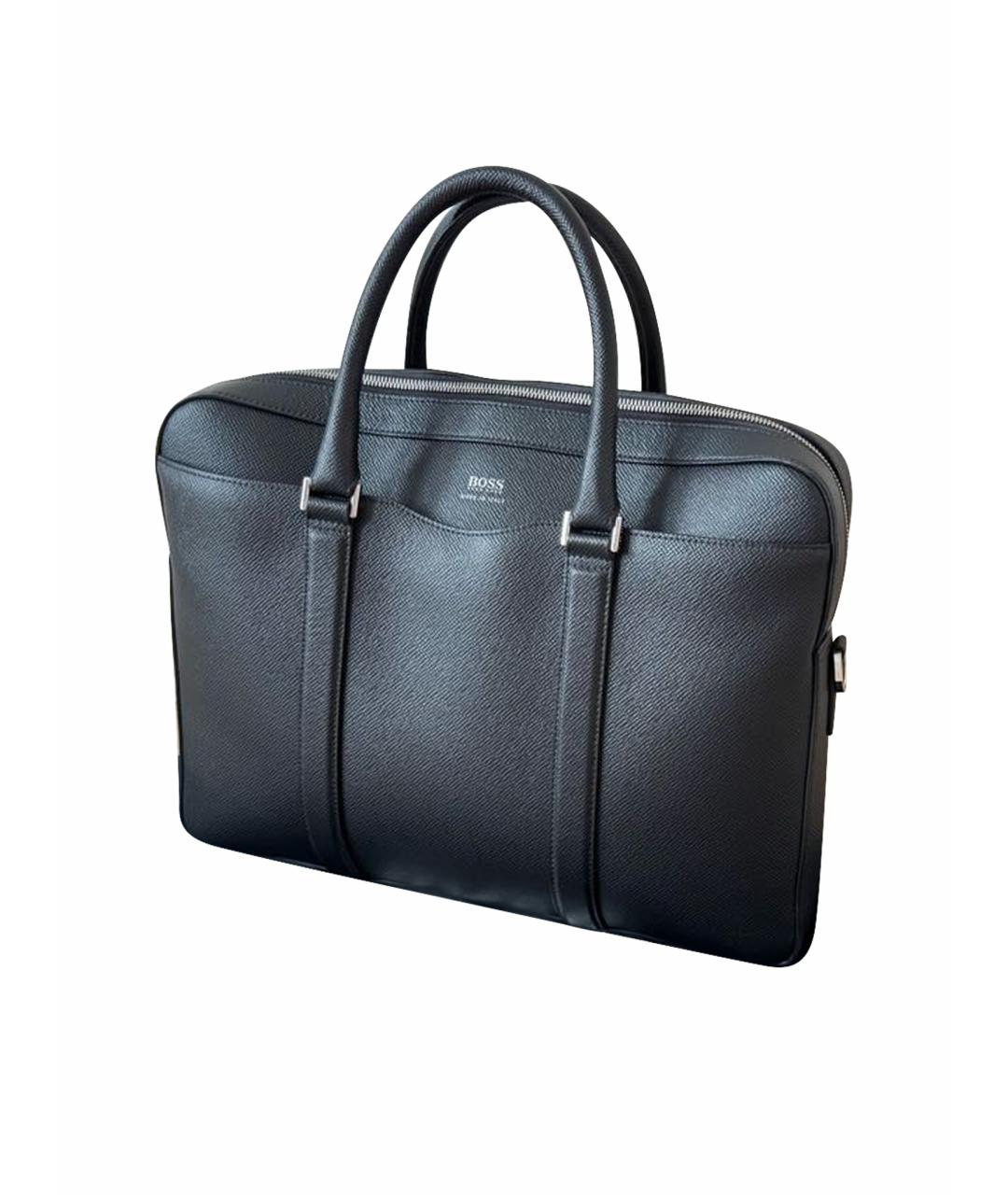 HUGO BOSS Черный кожаный портфель, фото 1