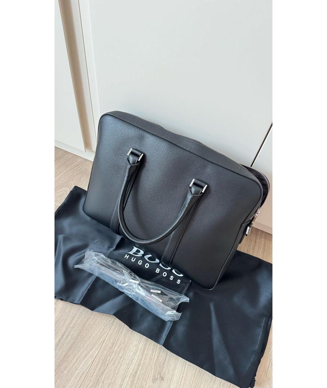 HUGO BOSS Черный кожаный портфель, фото 3