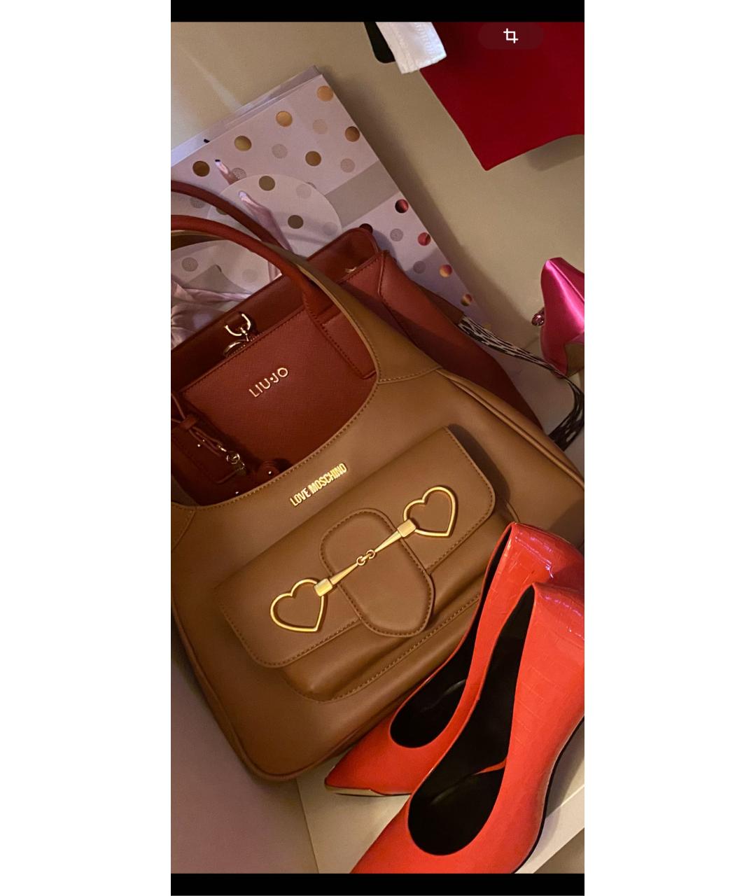 LOVE MOSCHINO Коричневая сумка с короткими ручками из искусственной кожи, фото 5