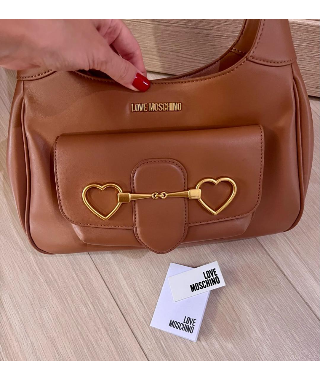 LOVE MOSCHINO Коричневая сумка с короткими ручками из искусственной кожи, фото 7