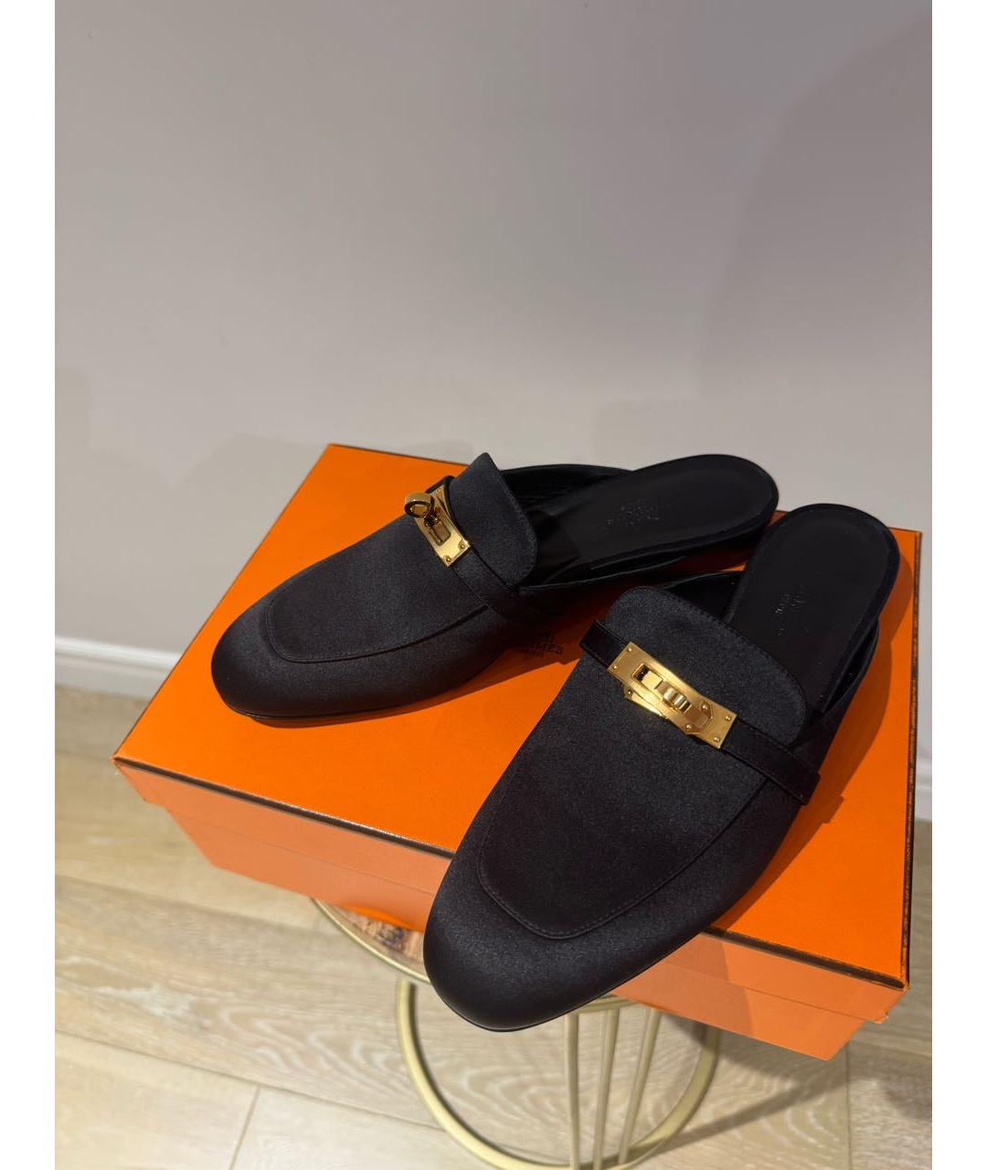 HERMES Черные текстильные мюли, фото 7