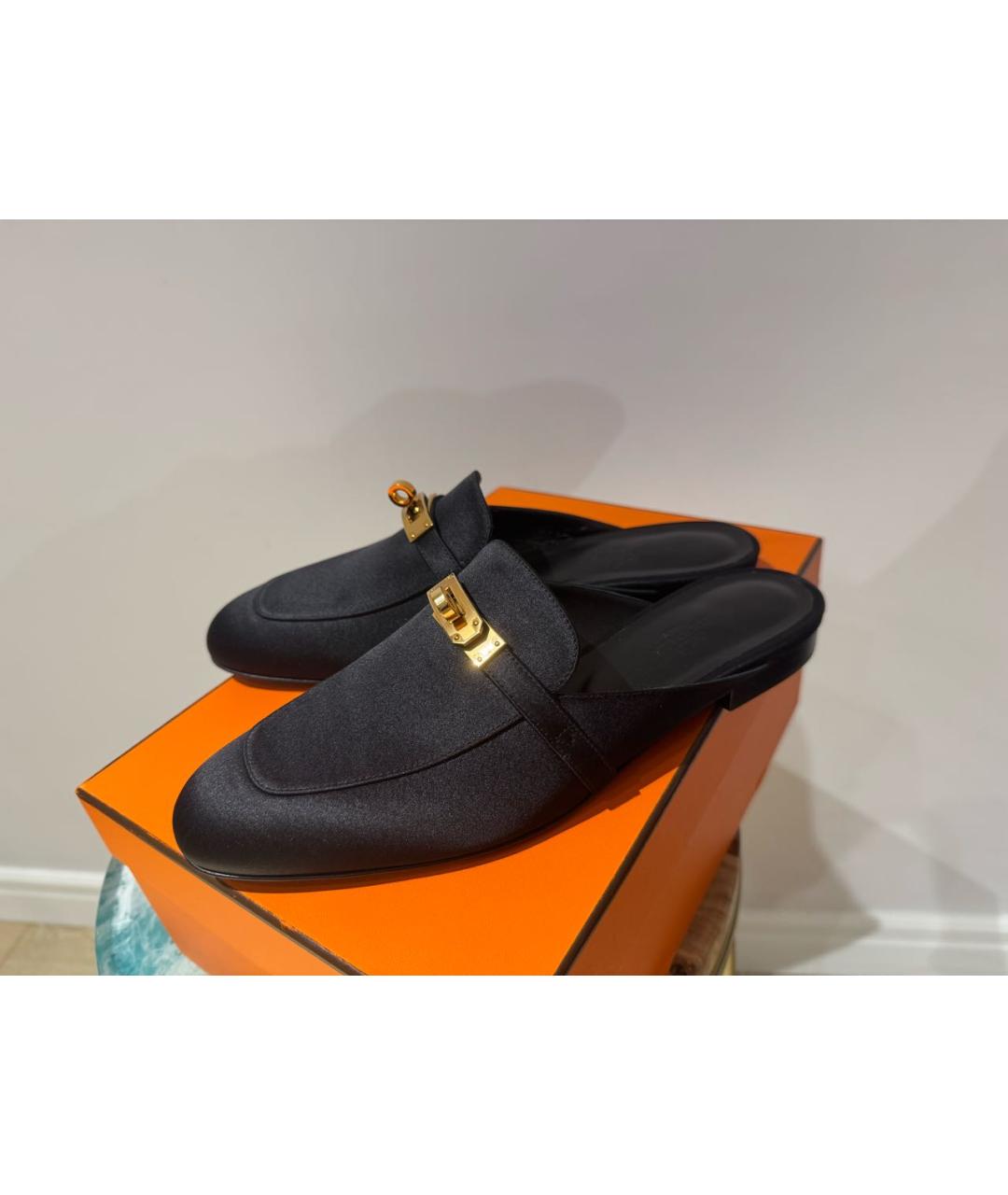 HERMES Черные текстильные мюли, фото 6