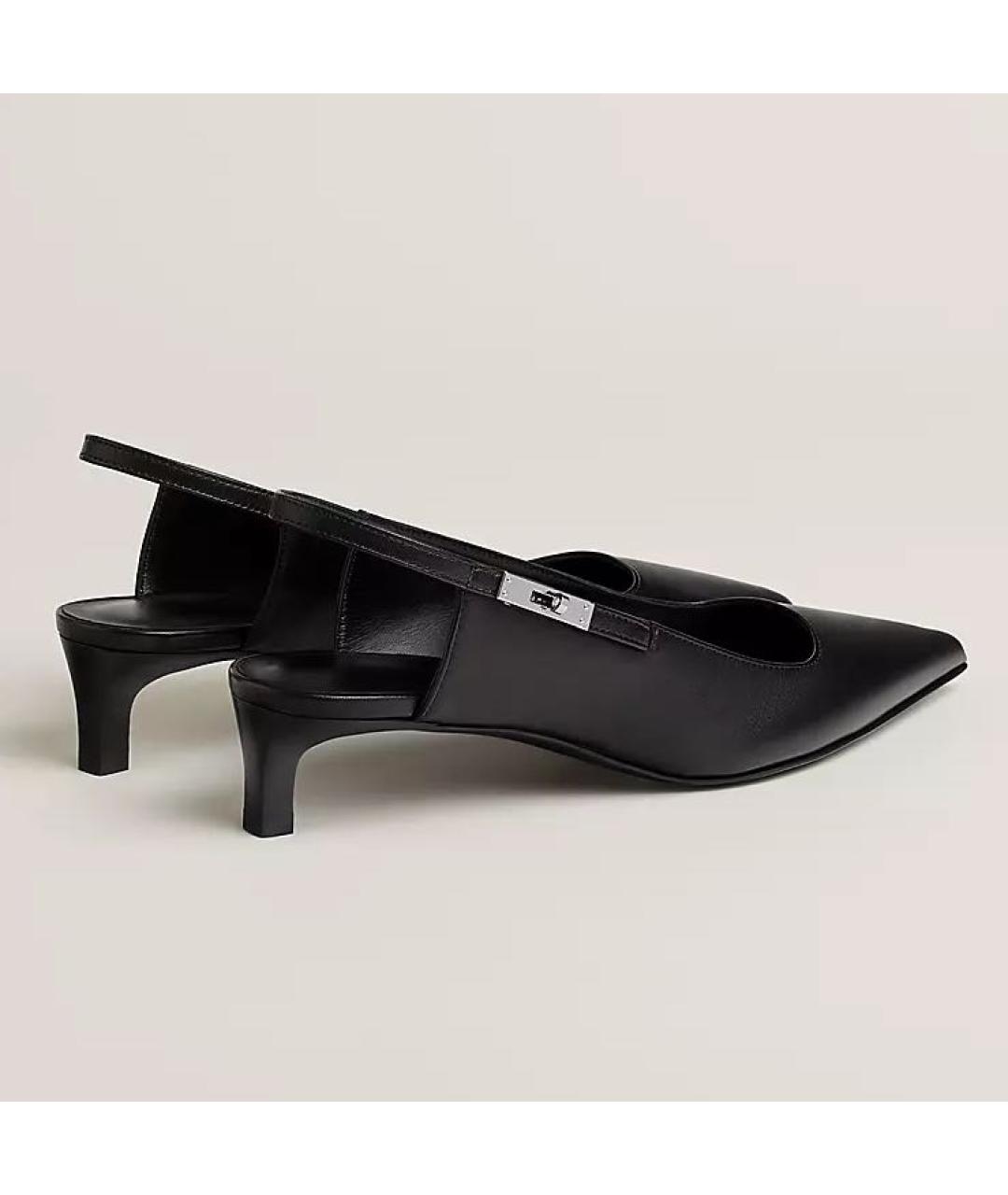 HERMES Черные кожаные лодочки на низком каблуке, фото 4