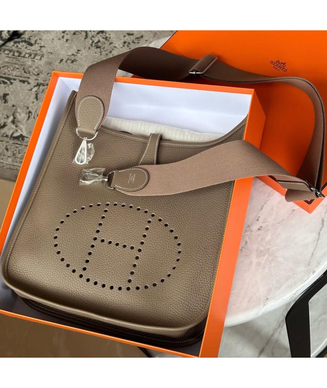 HERMES Бежевая кожаная сумка через плечо, фото 3