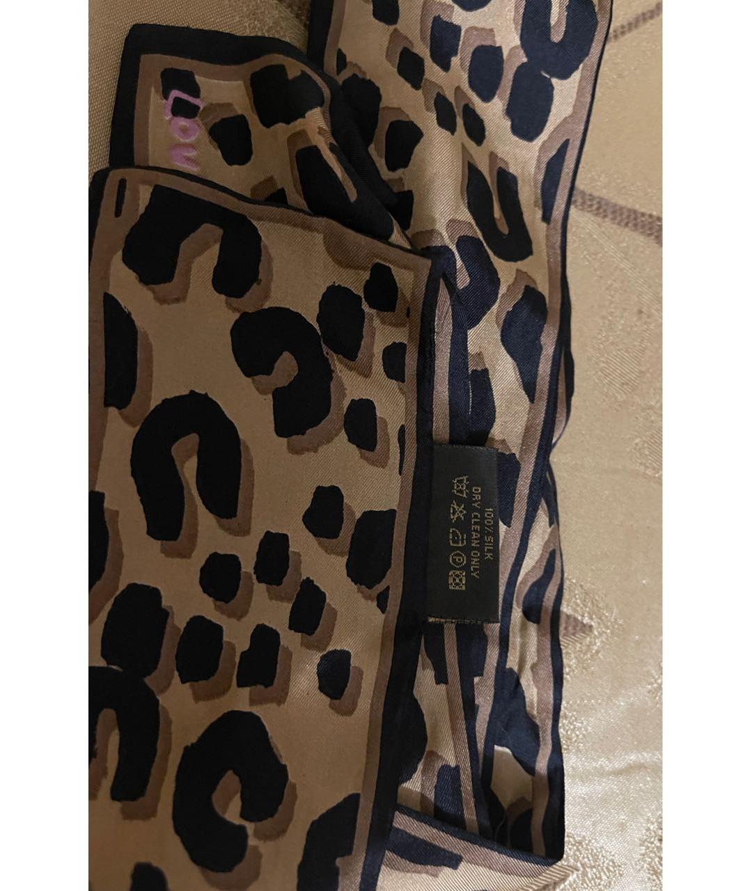 LOUIS VUITTON Коричневый шелковый платок, фото 3