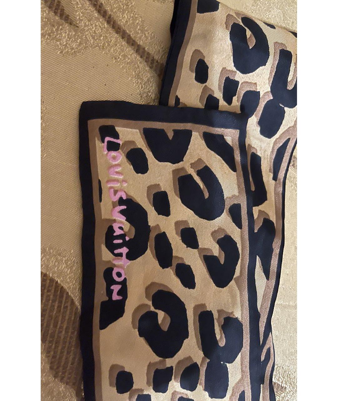 LOUIS VUITTON Коричневый шелковый платок, фото 4