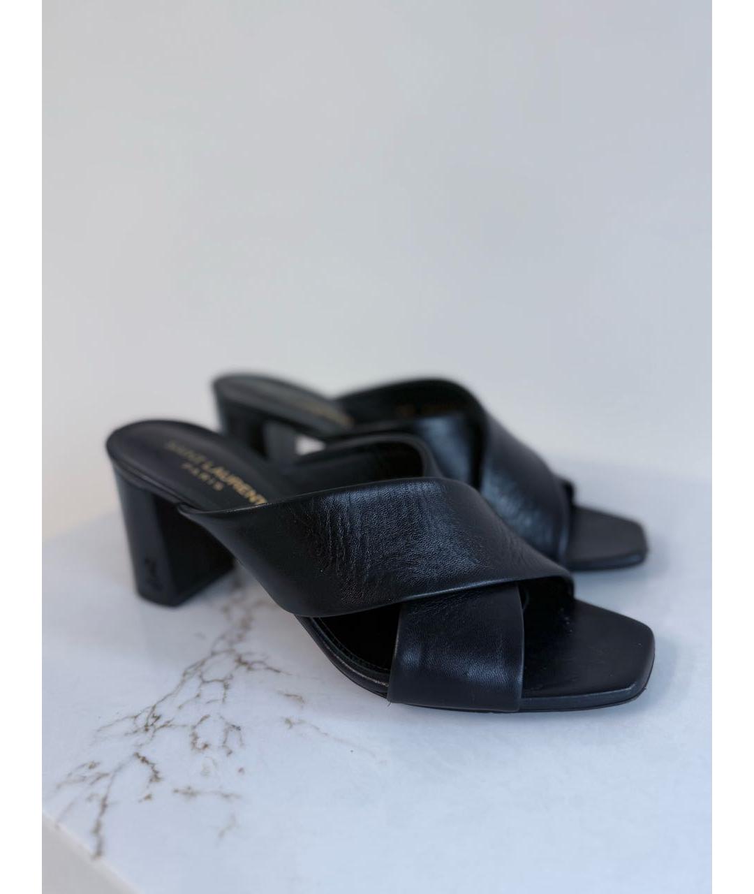 SAINT LAURENT Черные кожаные мюли, фото 6