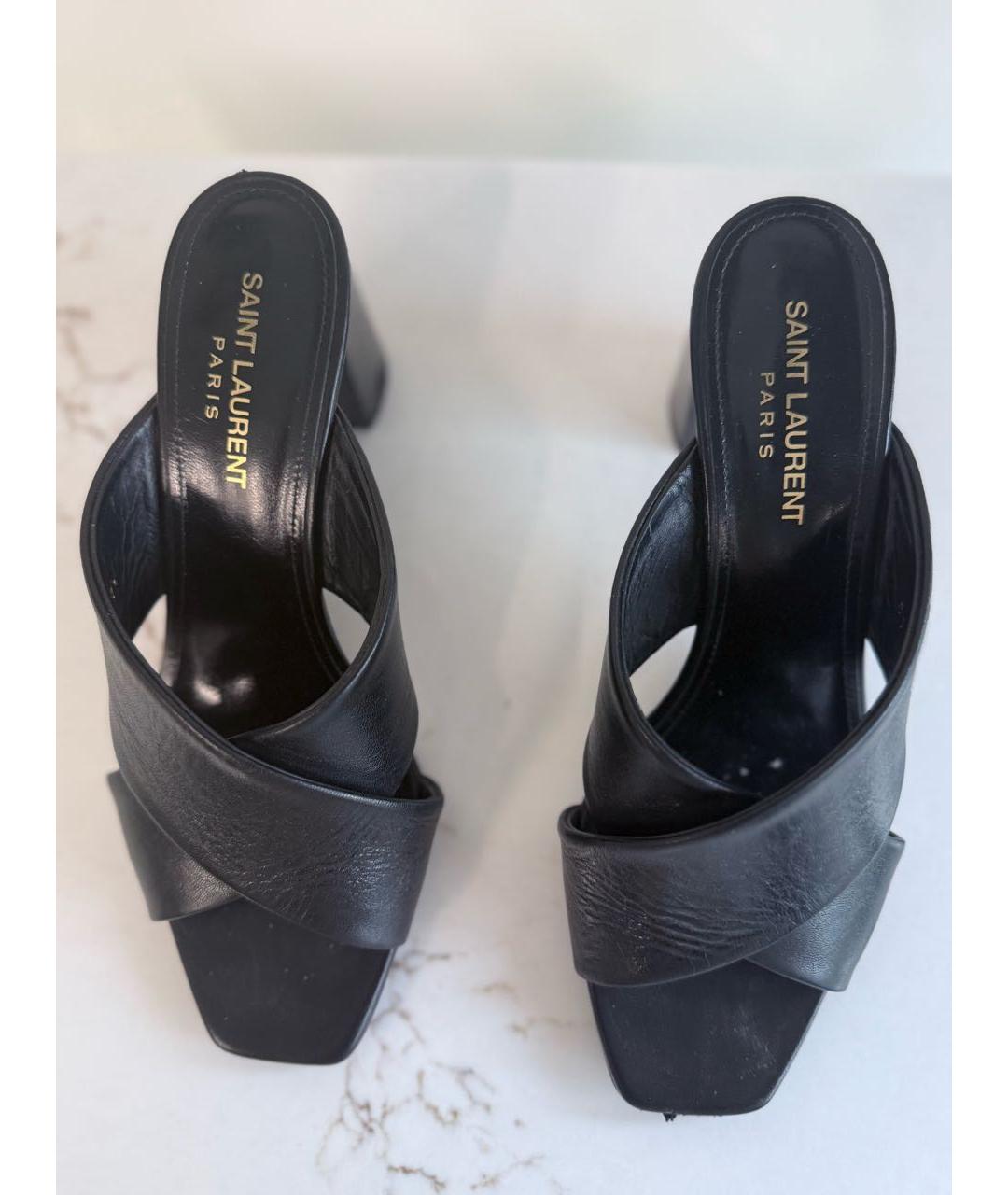 SAINT LAURENT Черные кожаные мюли, фото 2