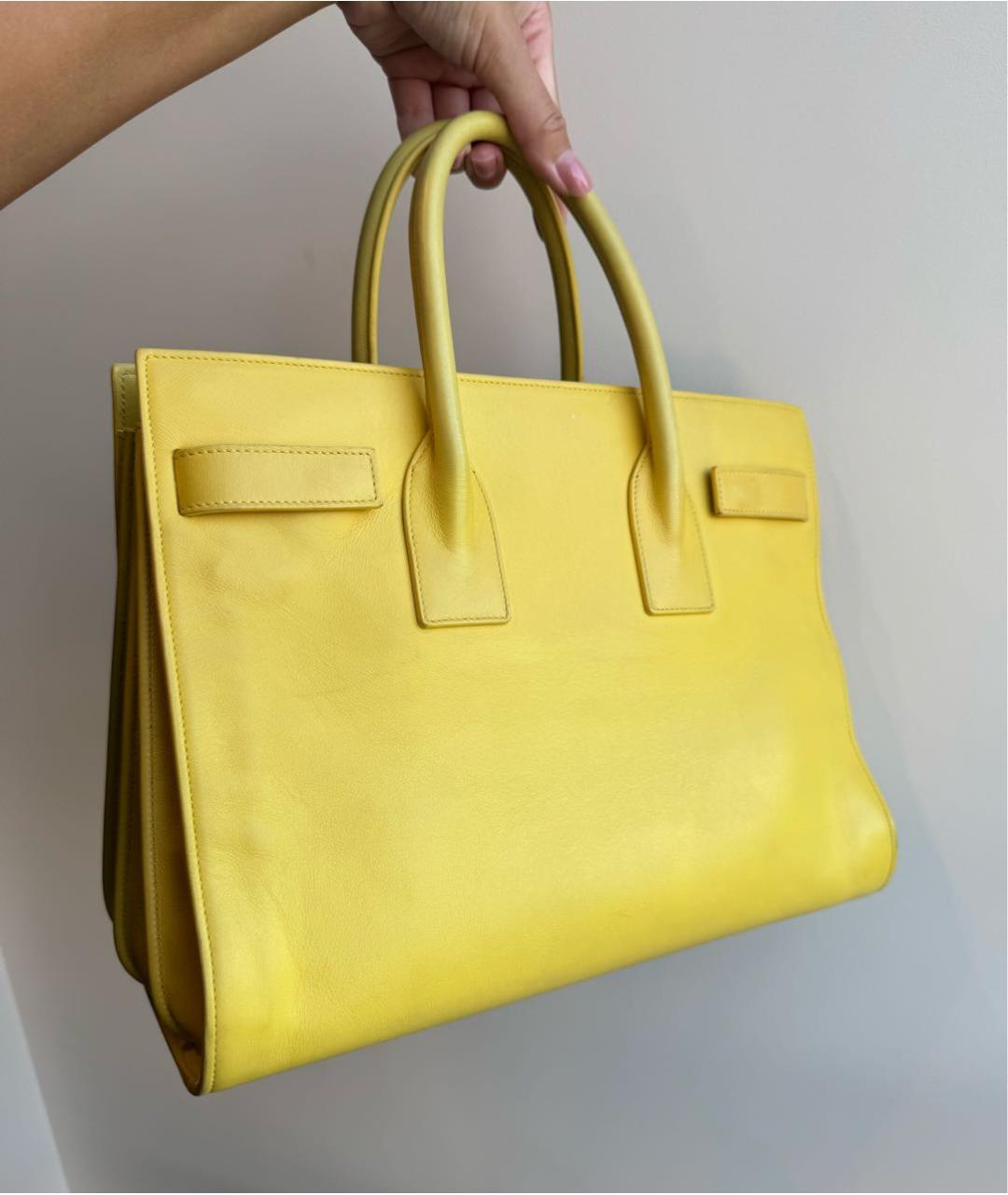 SAINT LAURENT Желтая кожаная сумка тоут, фото 2