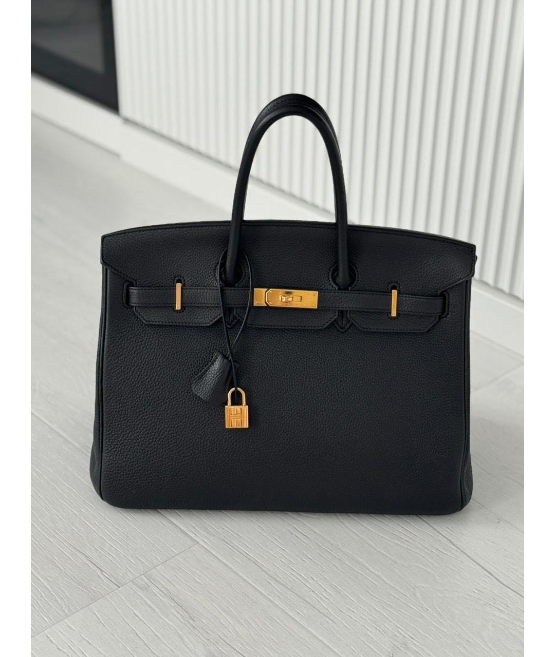 HERMES Черная кожаная сумка тоут, фото 9