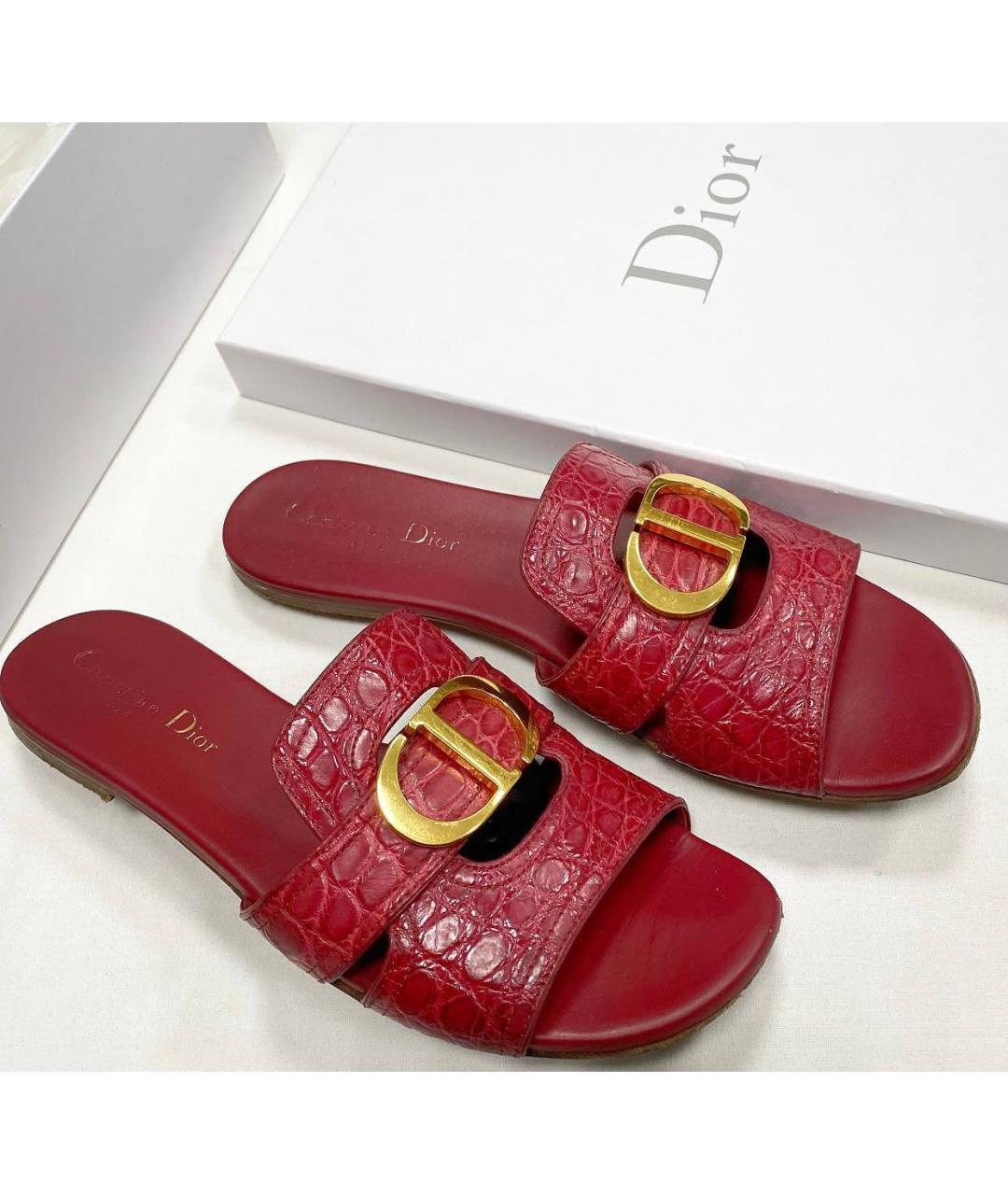 CHRISTIAN DIOR Бордовые шлепанцы из экзотической кожи, фото 2