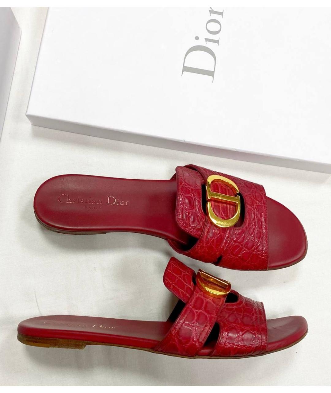 CHRISTIAN DIOR Бордовые шлепанцы из экзотической кожи, фото 7