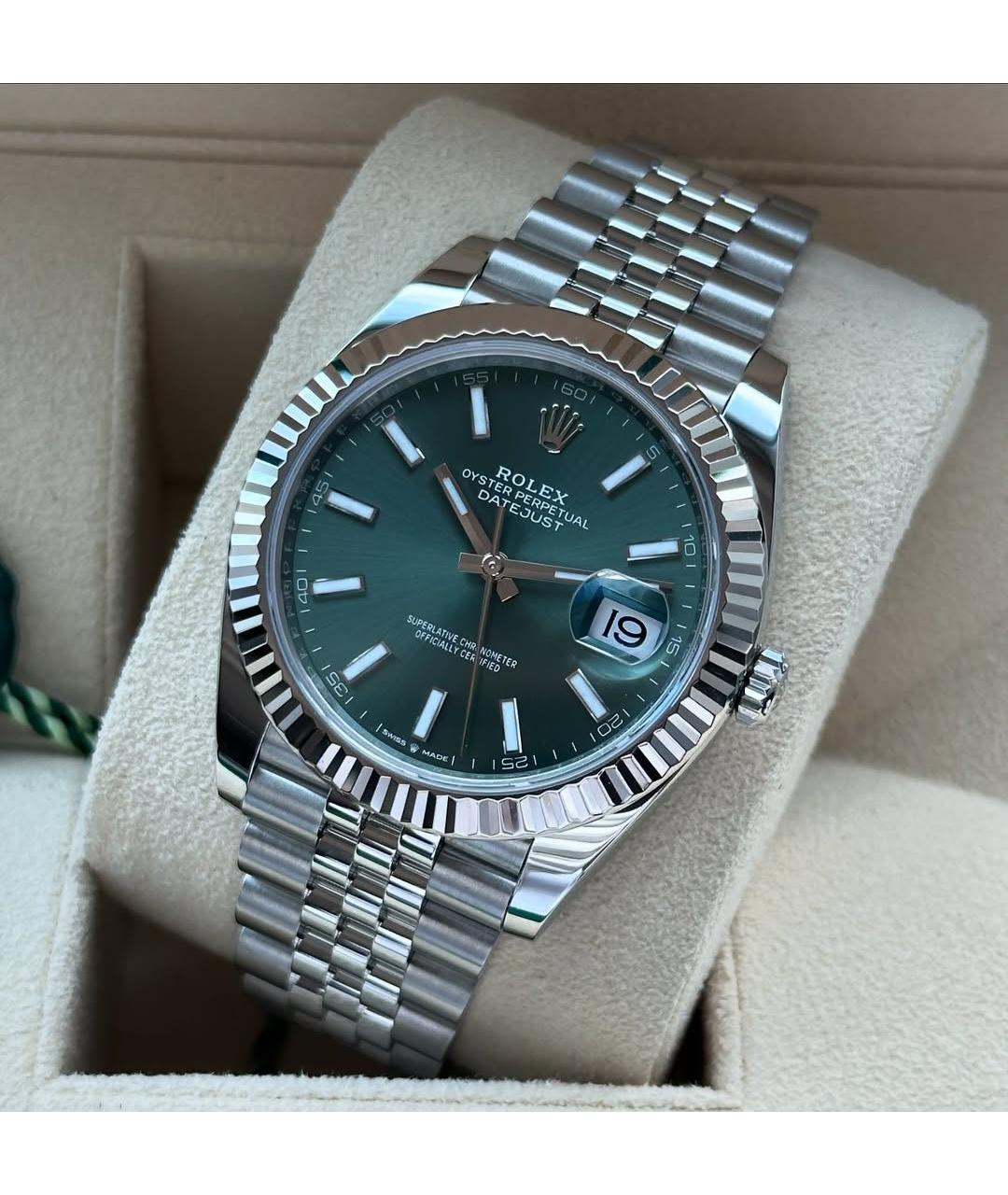 ROLEX Зеленые часы из белого золота, фото 4