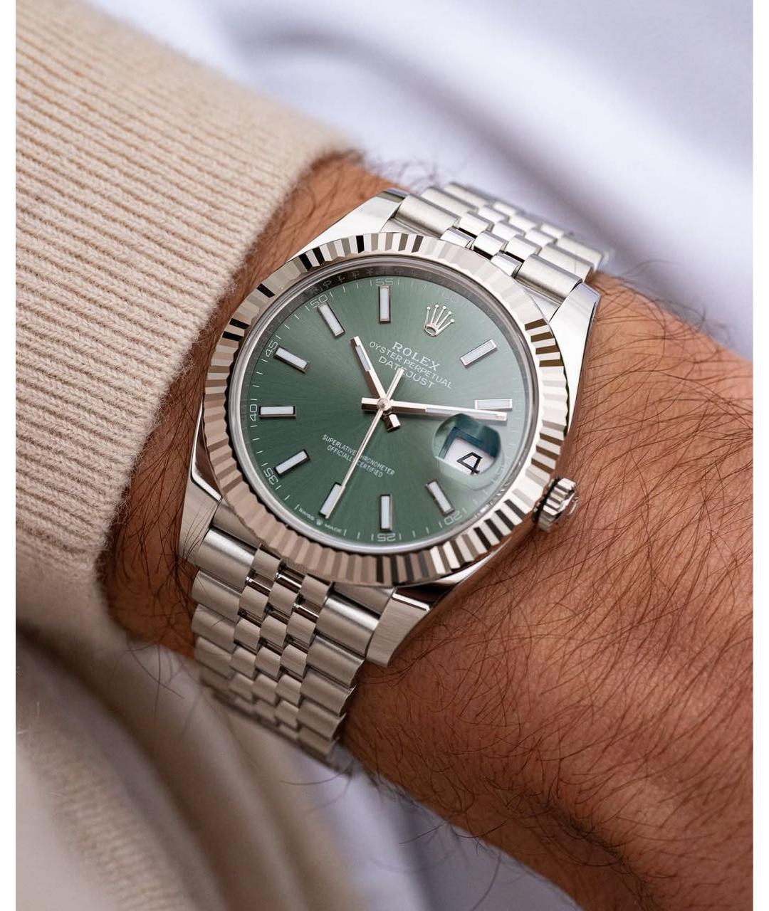ROLEX Зеленые часы из белого золота, фото 9