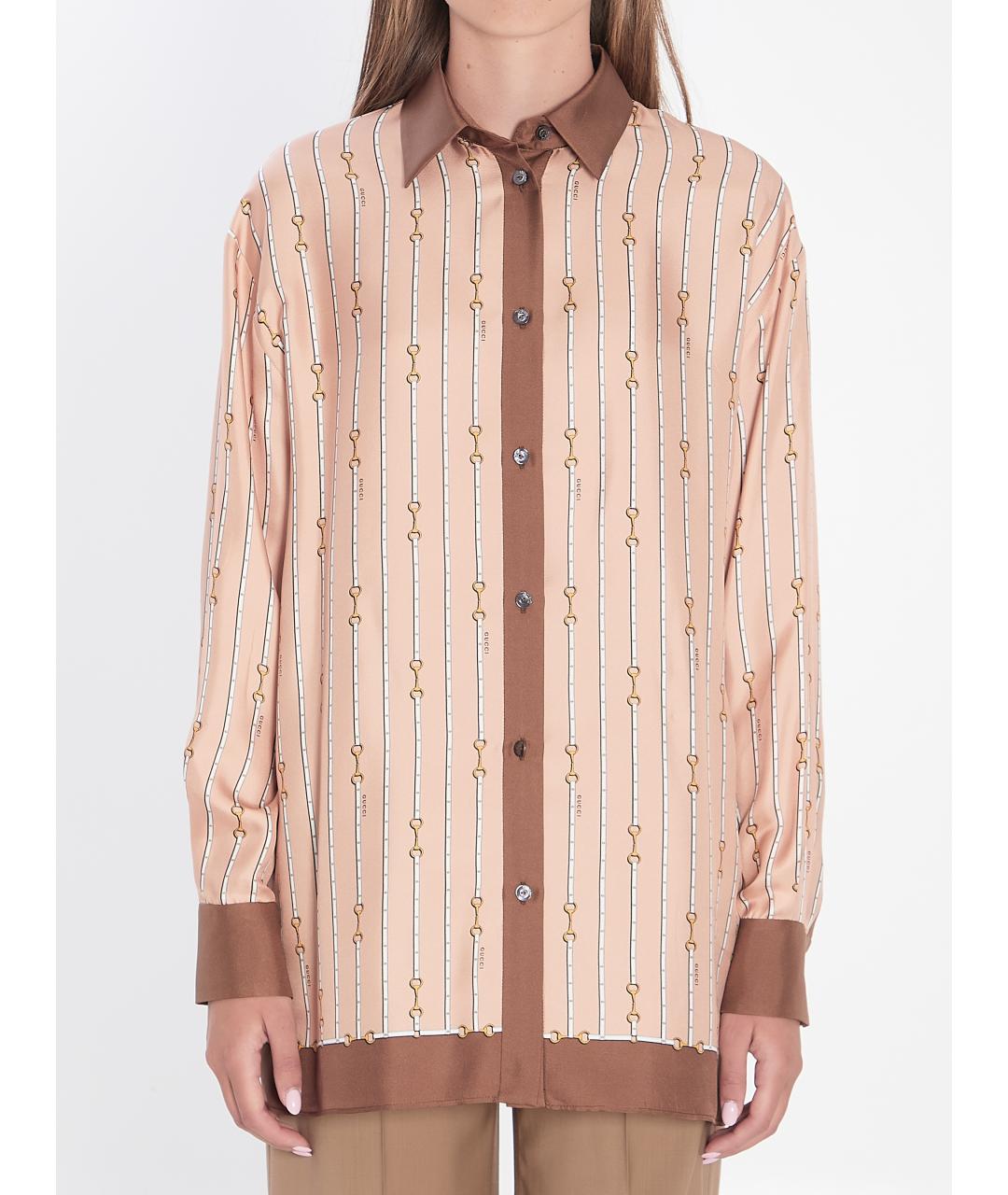 GUCCI Бежевая шелковая рубашка, фото 5