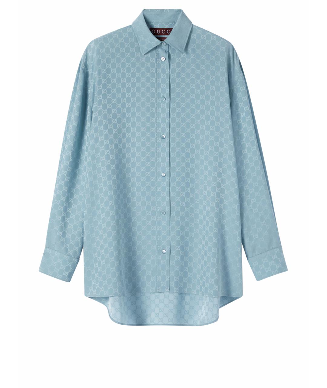 GUCCI Голубая шелковая рубашка, фото 1