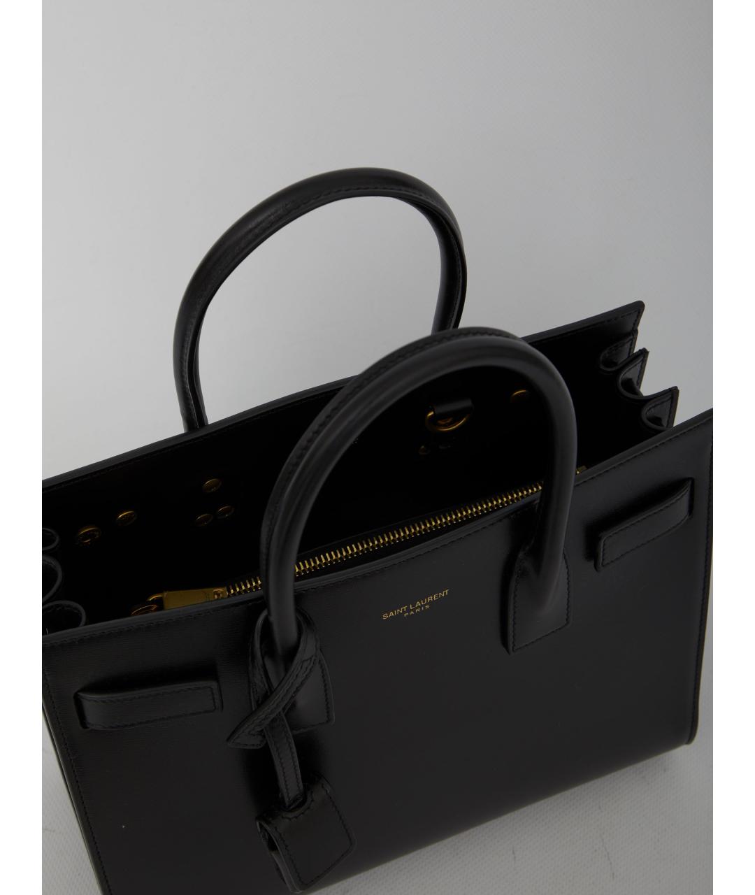 SAINT LAURENT Черная кожаная сумка тоут, фото 5