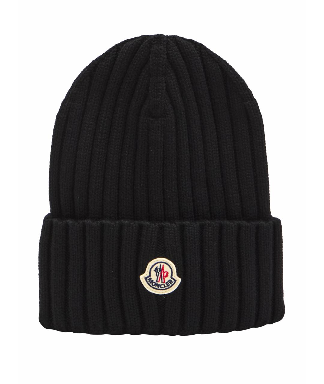MONCLER Черная шерстяная шапка, фото 1