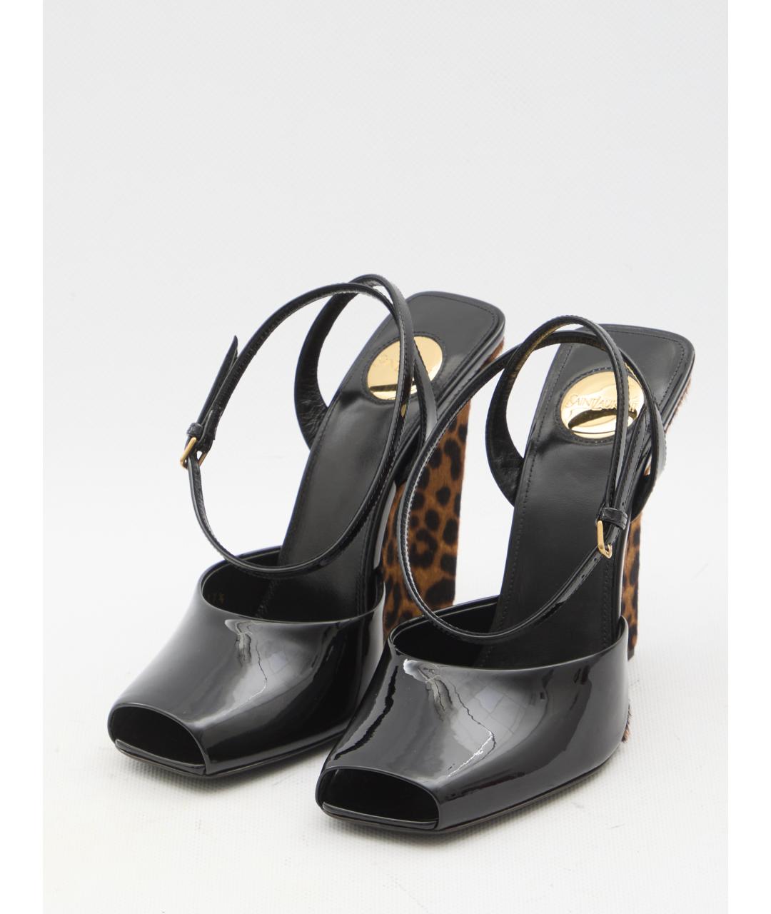 SAINT LAURENT Черные кожаные босоножки, фото 5