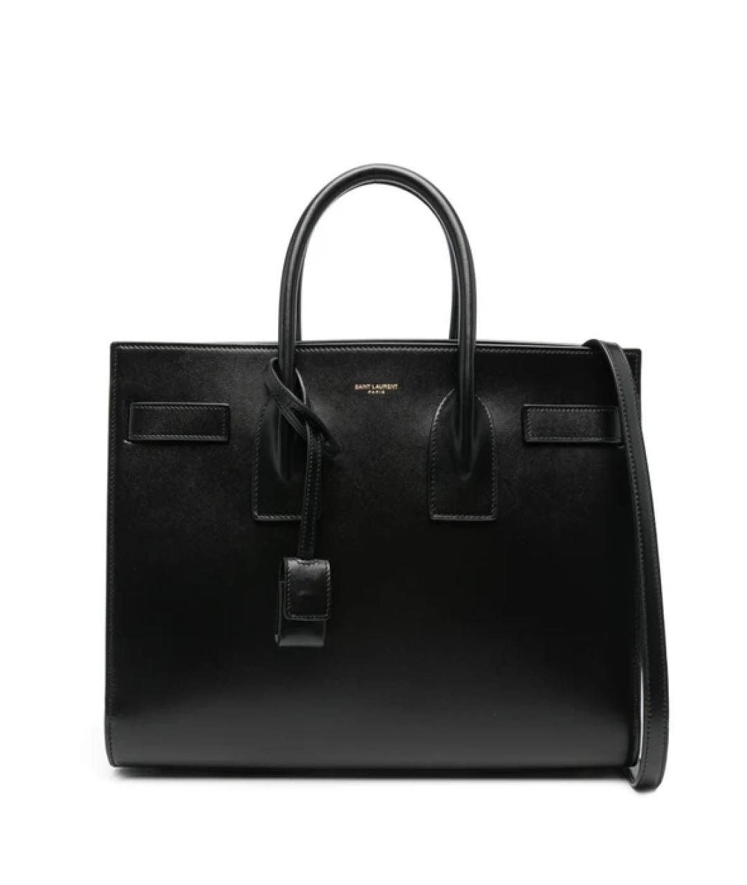 SAINT LAURENT Черная кожаная сумка тоут, фото 1