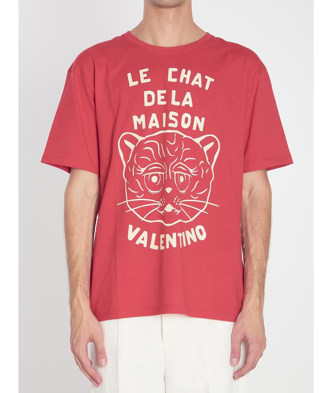 VALENTINO Красная хлопковая футболка, фото 2