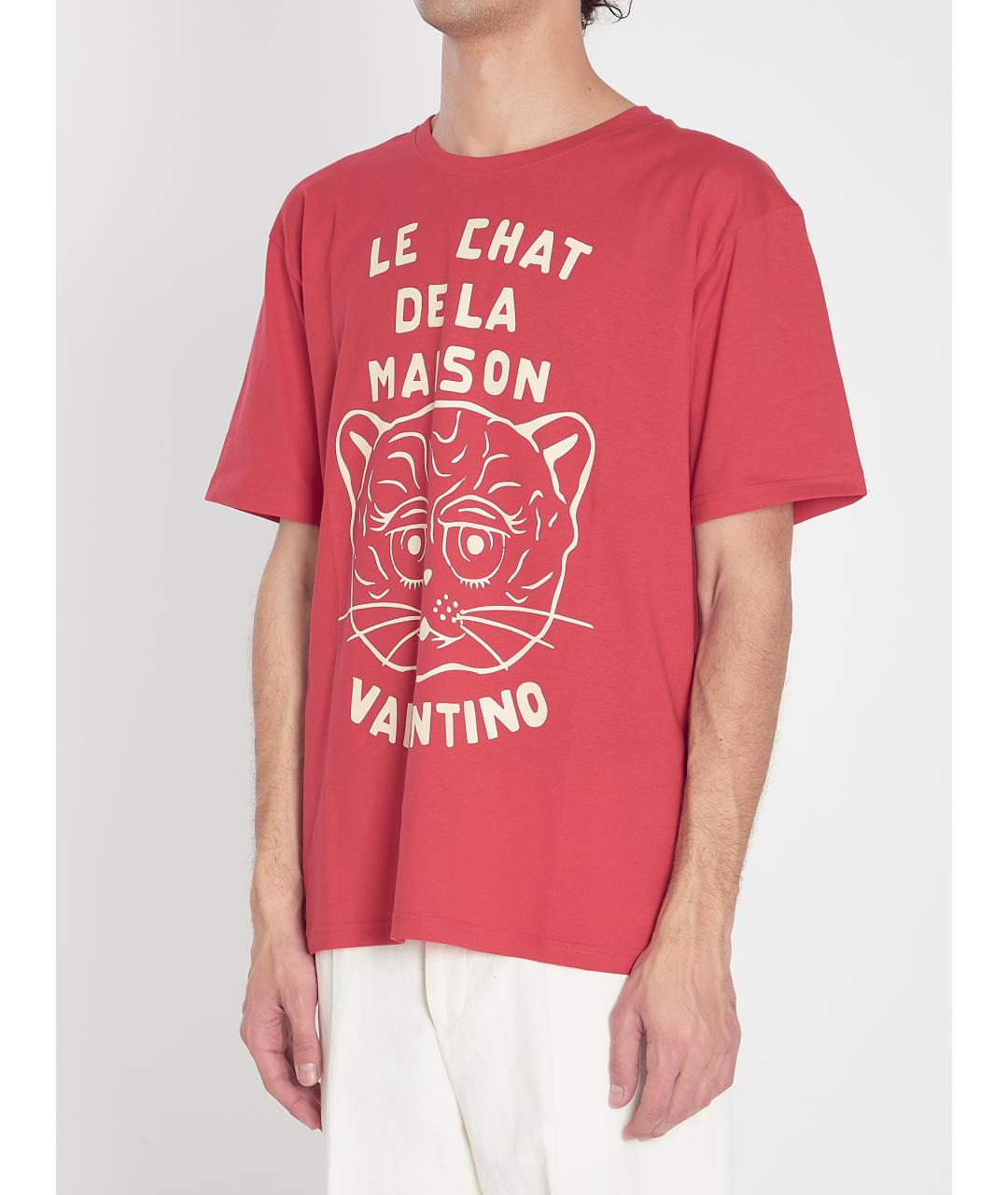 VALENTINO Красная хлопковая футболка, фото 3