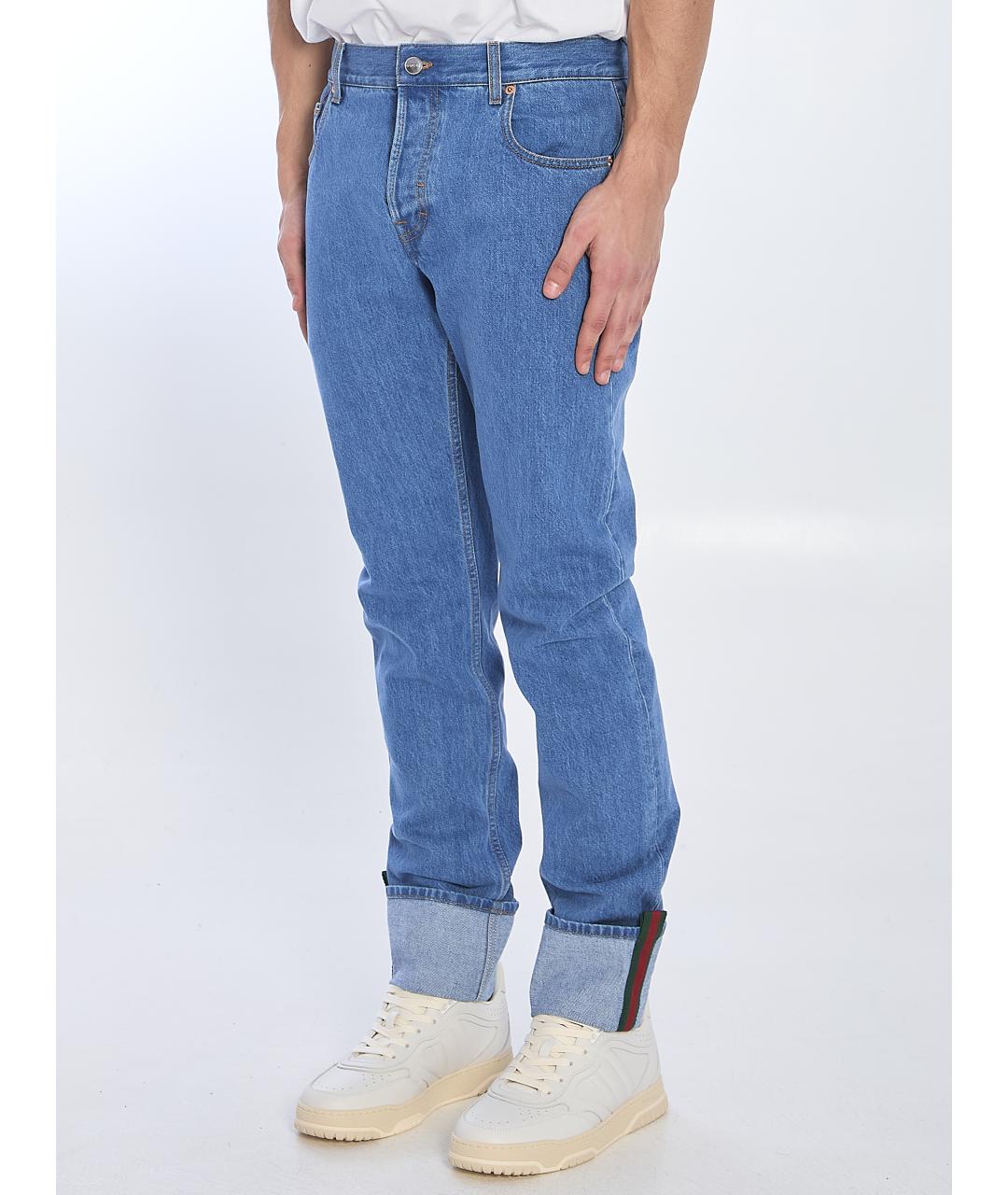 GUCCI Голубые хлопковые прямые джинсы, фото 3