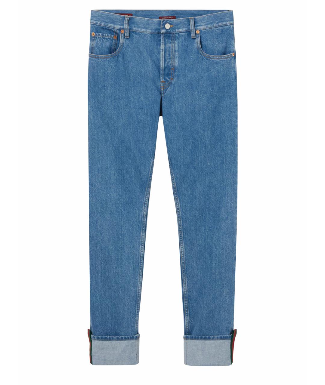 GUCCI Голубые хлопковые прямые джинсы, фото 1