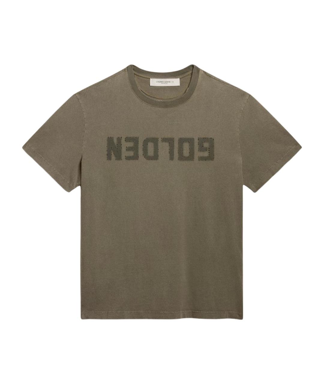 GOLDEN GOOSE DELUXE BRAND Хаки хлопковая футболка, фото 1
