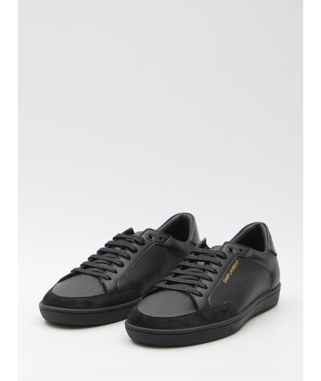 SAINT LAURENT Черные кожаные низкие кроссовки / кеды, фото 2